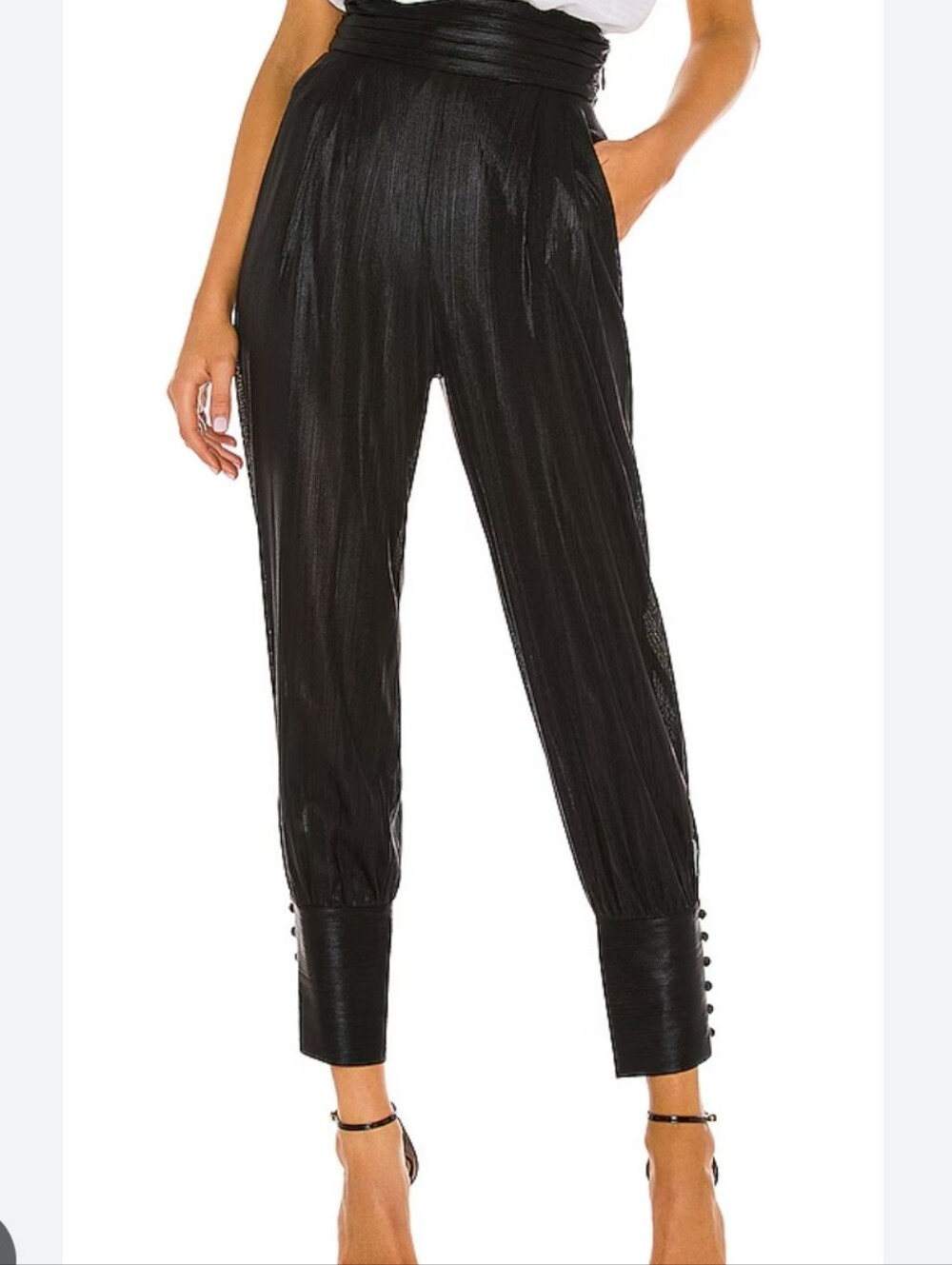 Retrofete Jasmine High Waist Tapered Semi Sheer Black Shimmer Pants Size Large